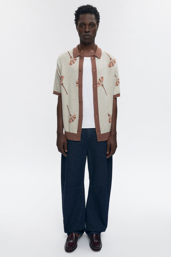 Ramzy Knit Shirt in Acorn/Oat Melange