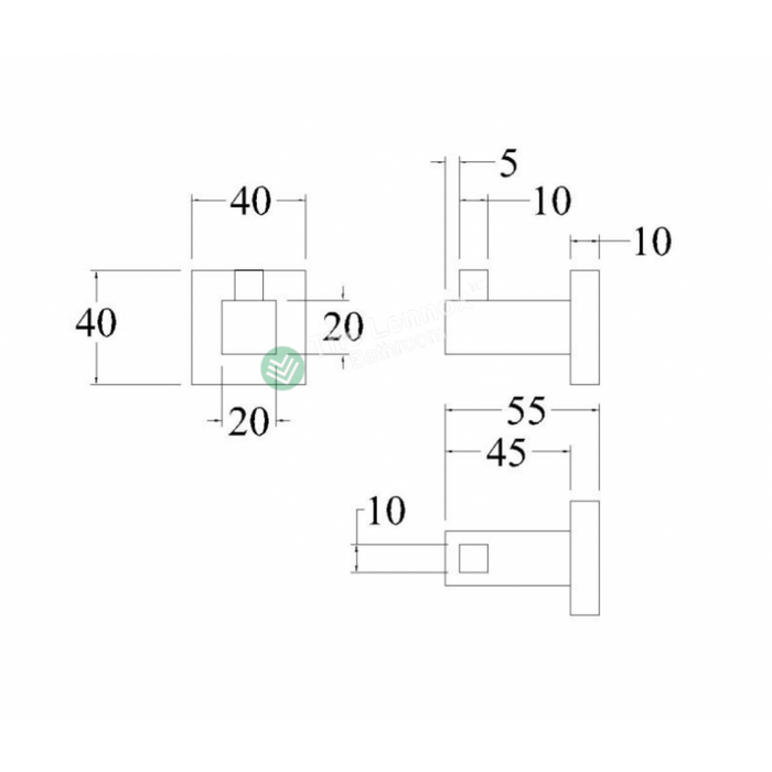 Robe Hook - Square Wall Hung Series