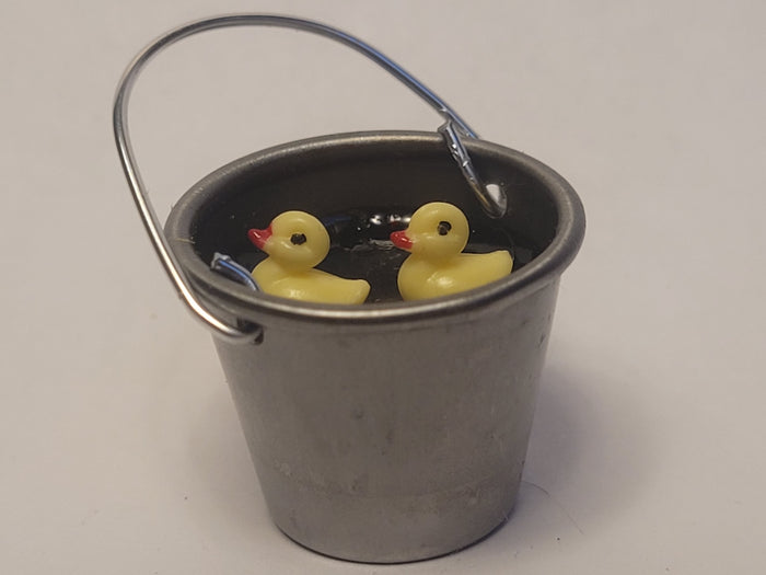 Rubber Ducks in Metal Pale with Water