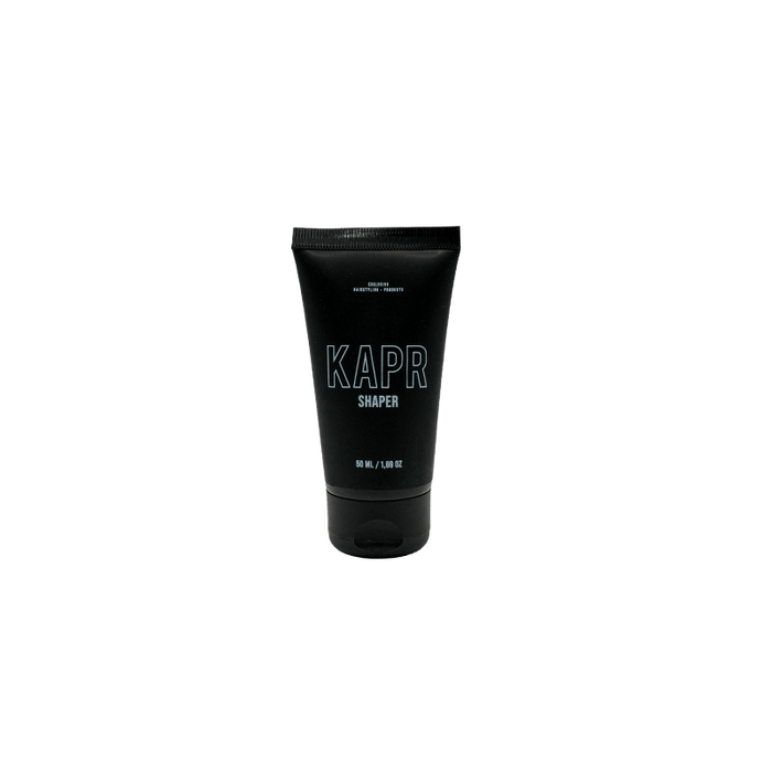 KAPR Shaper – zwarte tube met wit logo op witte achtergrond, sterke hold stylingpaste.