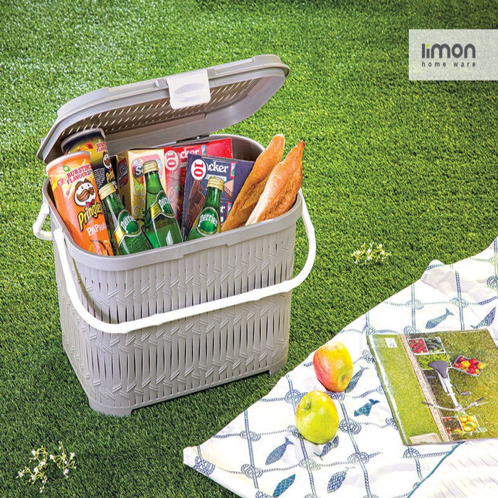 SHORT BAMBOO PICNIC BASKET WITH LID 1550