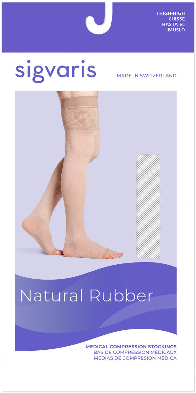 Sigvaris Natural Rubber Thigh High W/ Waist Attachment 30-40mmHg Open Toe - Compression Level: Extra Firm 30-40 MmHg - Male - Foot