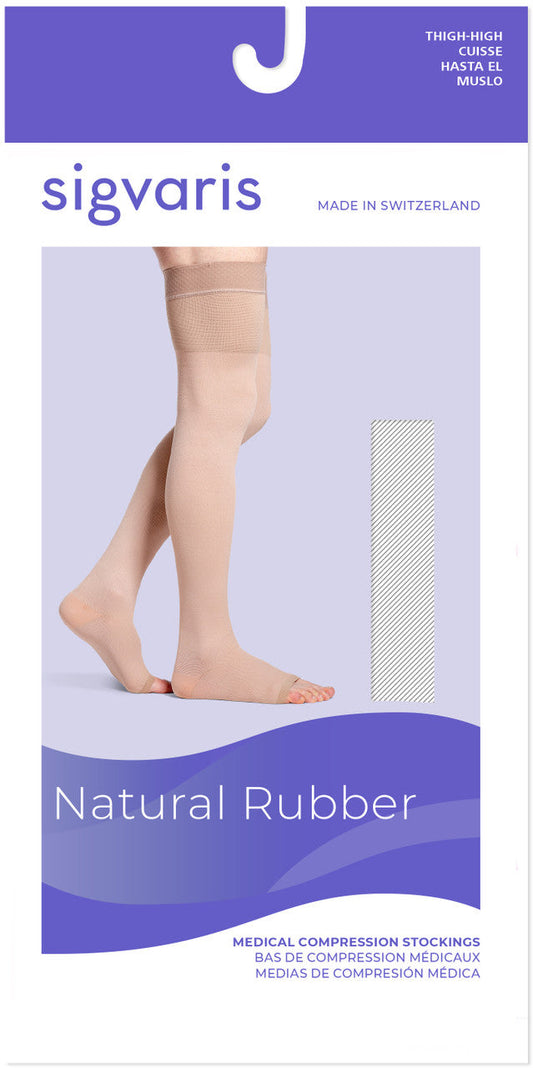 Sigvaris Natural Rubber Thigh High W/ Waist Attachment 30-40mmHg Open Toe - Compression Level: Extra Firm 30-40 MmHg - Male - Foot