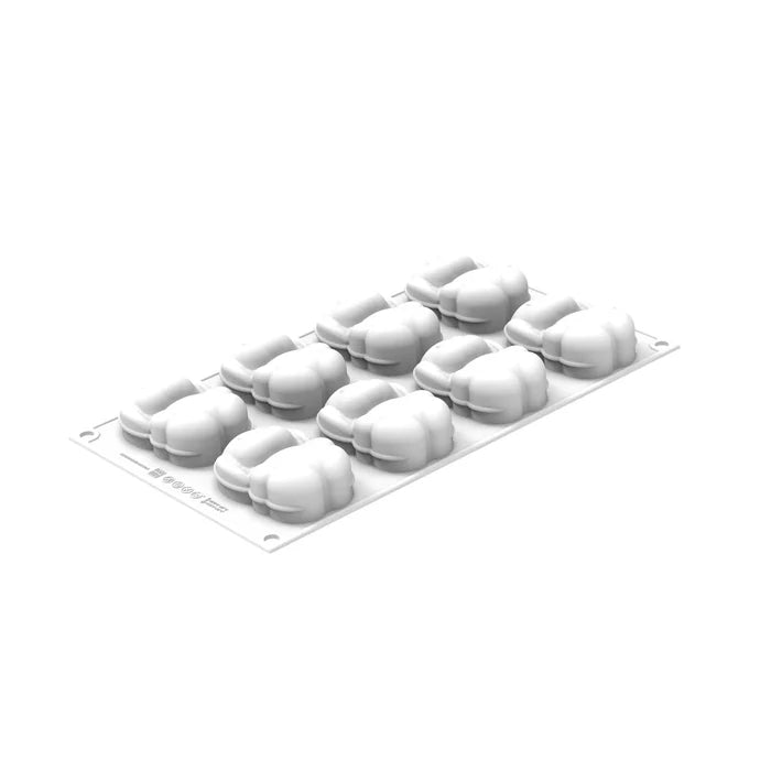 Silicone mold with rabbit shapes on a white background