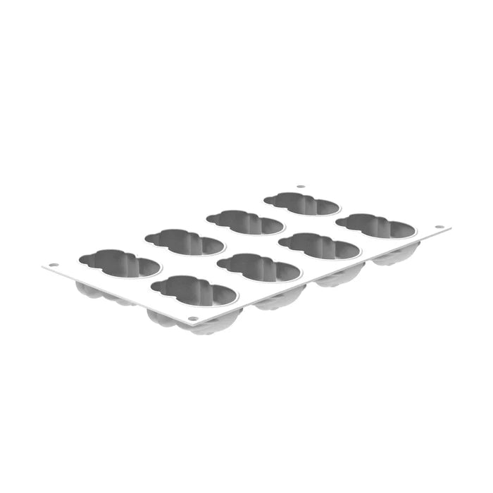 Silicone rabbit shaped molds on a white background