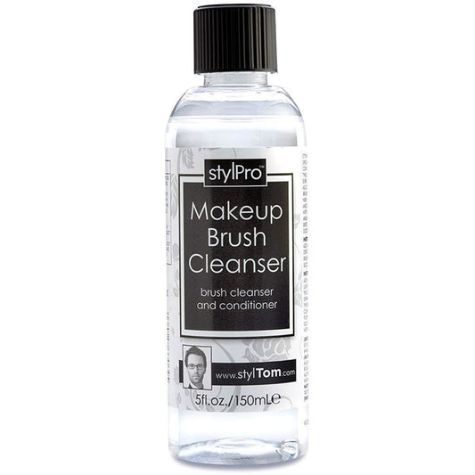 StylPro Make Up Brush Cleanser 150ml bottle for cleaning makeup brushes, in a clear plastic container with label and cap.