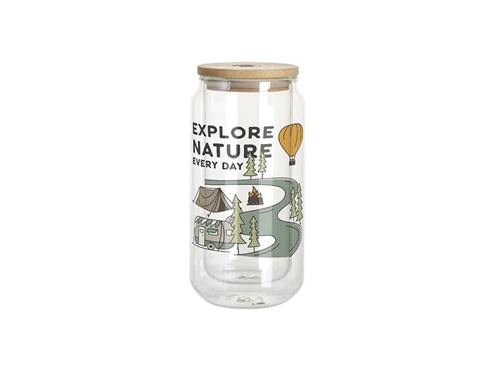 Sublimation Blanks 10oz/300ml Clear Can Glass Mug with bamboo lid