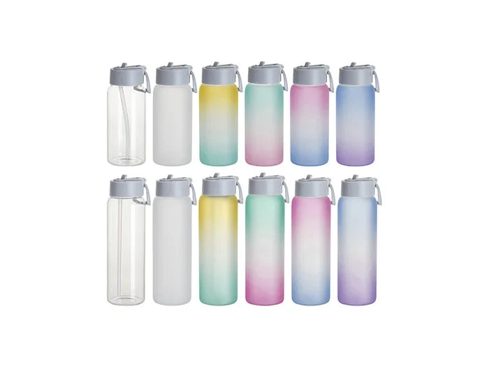 Sublimation Blanks 25oz/750ml Glass Sports Bottle w/ Grey Straw Lid