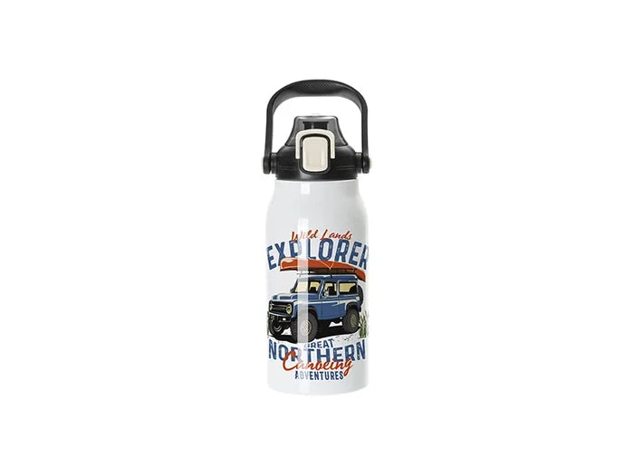 Sublimation Blanks 44oz/1300ml Stainless Steel Travel Bottle w/ Black Portable Straw Lid & Handle(White)