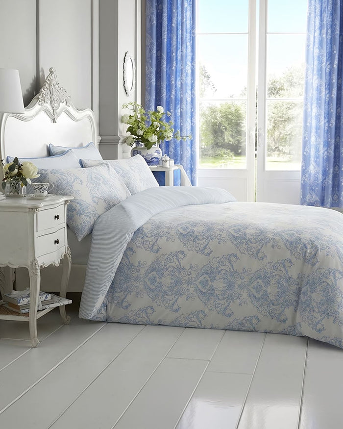 Toile Design Cotton Rich Bedding Set - Blue - Country Collection