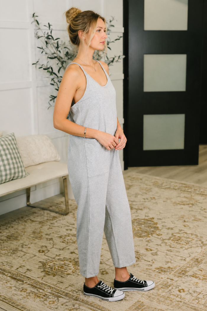 Totally Me Spaghetti Strap Jumpsuit Grey