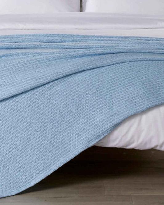 Traditional Pure Cotton Cellular Blankets - Blue - Country Collection