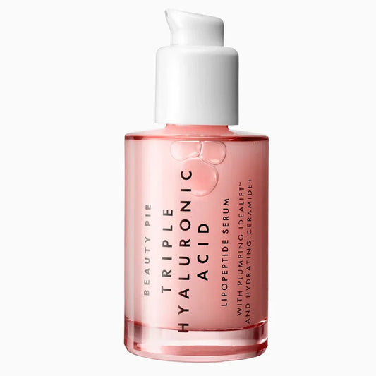 Beauty Pie triple hyaluronic acid face serum with lipopeptides, plumping Idealift™, and hydrating ceramide for radiant skin.