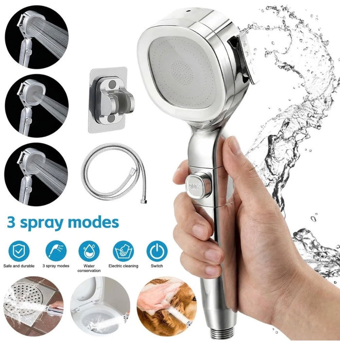 Universal High Pressure Chrome Shower Head and Hose Set  3 Mode