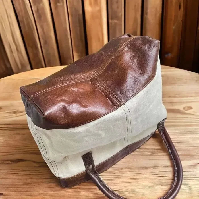 Woesmooi Shopper Bag with genuine leather inserts and canvas detailing, handcrafted in New Zealand