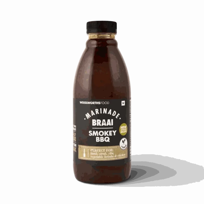 Woolworths Smokey BBQ Braai Marinade 750ml bottle with rich smoky South African braai flavor