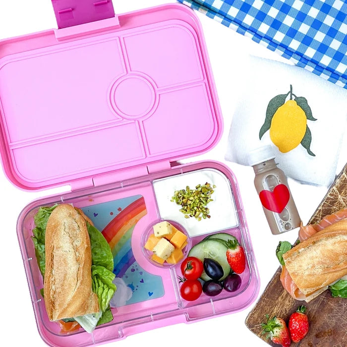 Yumbox Tapas 4-Compartment Leakproof Bento Box - Capri Pink with Rainbow Tray