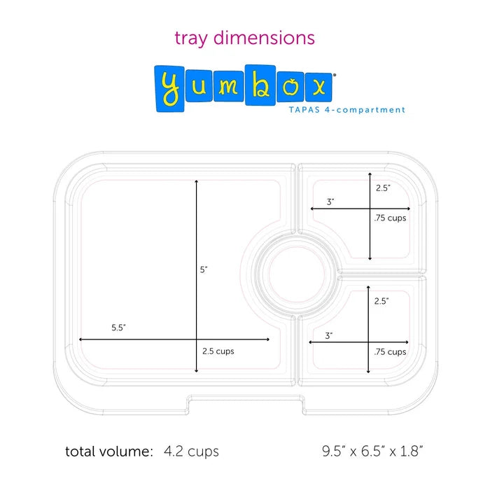 Yumbox Tapas 4-Compartment Leakproof Bento Box - Capri Pink with Rainbow Tray