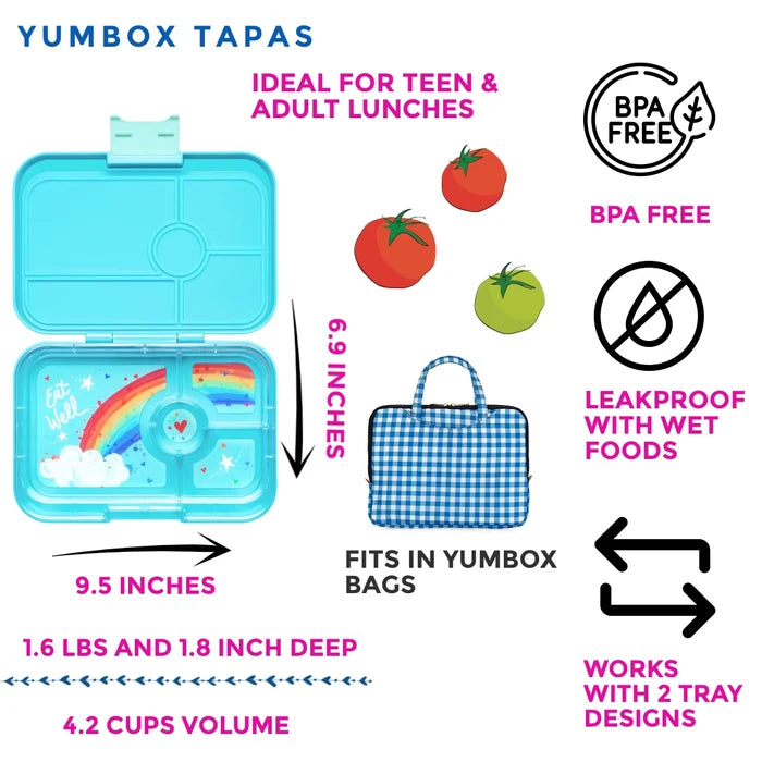 Yumbox Tapas 4-Compartment Leakproof Bento Box - Capri Pink with Rainbow Tray