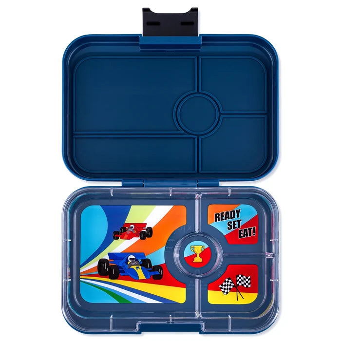 Yumbox Tapas 4-Compartment Leakproof Bento Box - Monte Carlo Blue with Racing Tray