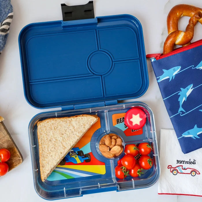 Yumbox Tapas 4-Compartment Leakproof Bento Box - Monte Carlo Blue with Racing Tray